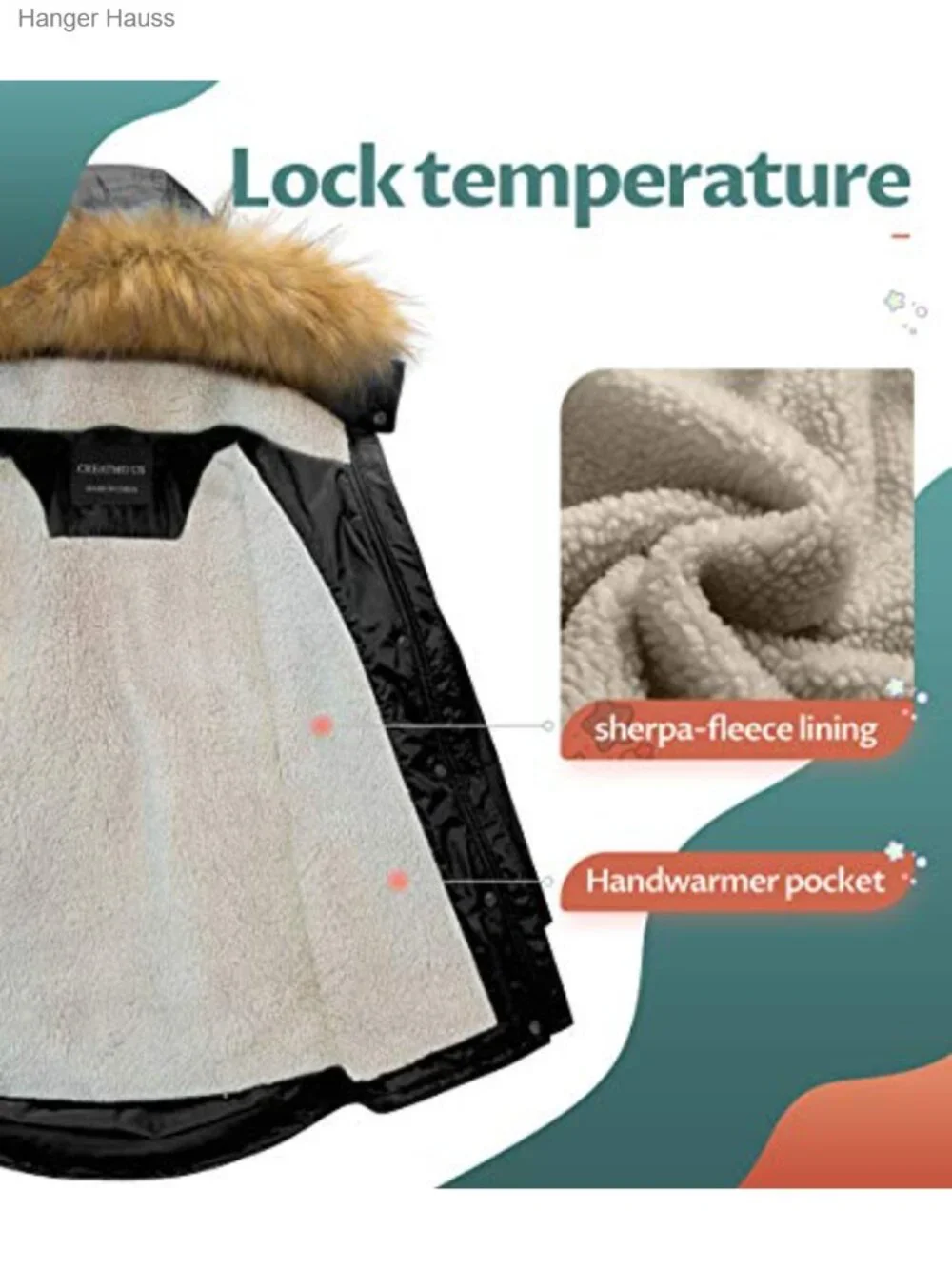 Girls Long Winter Warm Parka Puffer Coat Sherpa Lined Waterproof Windproof